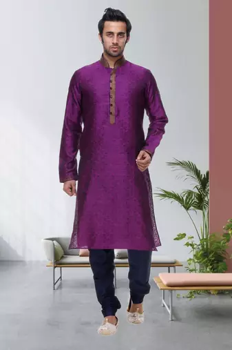 Purple Embroidered Silk Sherwani