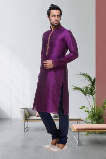 Purple Embroidered Silk Sherwani