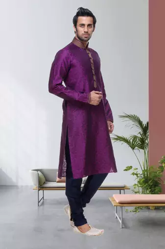 Purple Embroidered Silk Sherwani