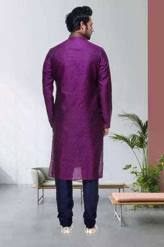 Purple Embroidered Silk Sherwani