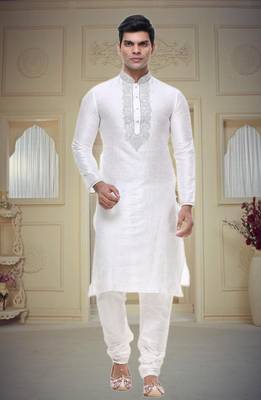 White Embroidered Silk Sherwani 1
