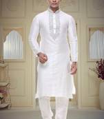 White Embroidered Silk Sherwani