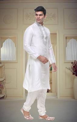 White Embroidered Silk Sherwani 2