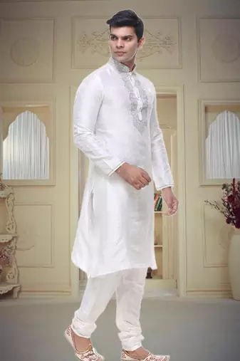 White Embroidered Silk Sherwani