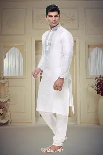 White Embroidered Silk Sherwani