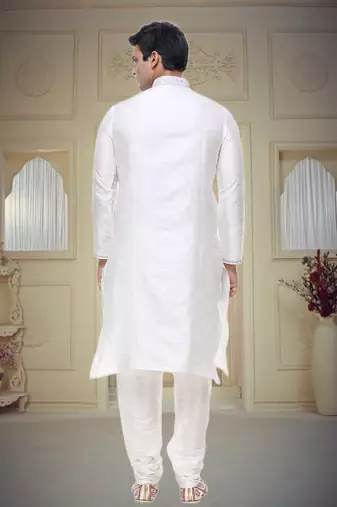 White Embroidered Silk Sherwani