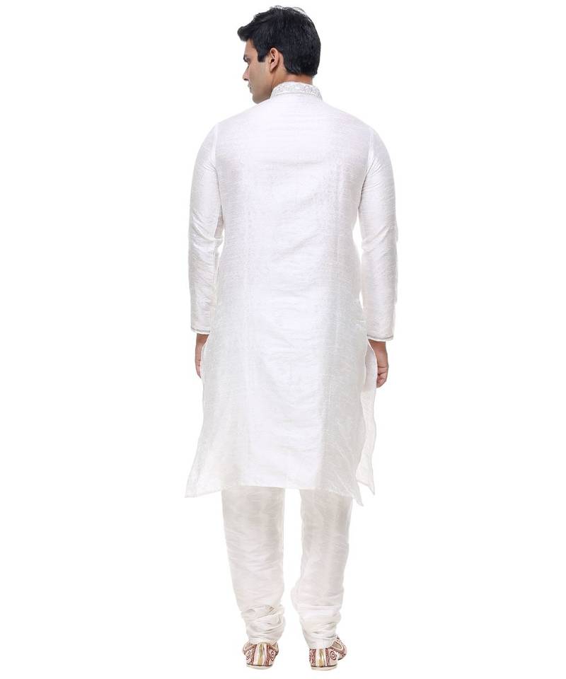 White Embroidered Silk Sherwani