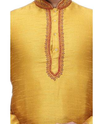 Yellow Embroidered Silk Sherwani 2
