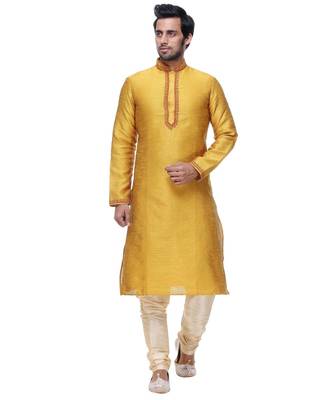 Yellow Embroidered Silk Sherwani 1