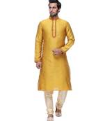 Yellow Embroidered Silk Sherwani