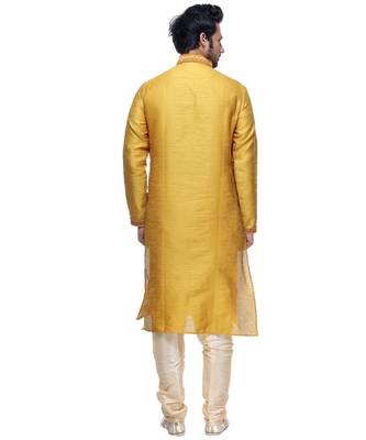 Yellow Embroidered Silk Sherwani 5