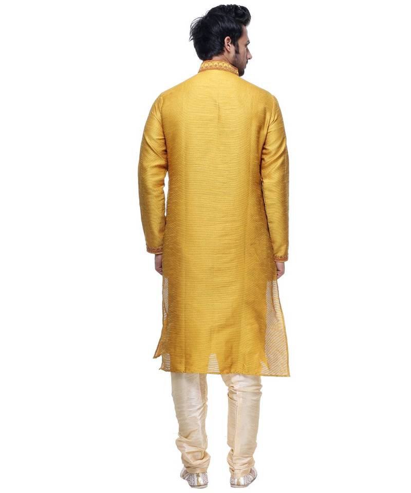 Yellow Embroidered Silk Sherwani