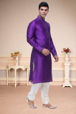 Purple Embroidered Silk Sherwani 1