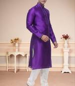Purple Embroidered Silk Sherwani