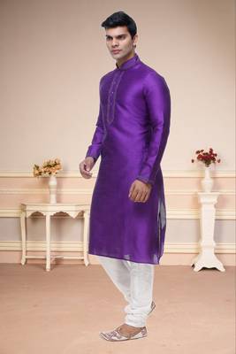 Purple Embroidered Silk Sherwani 3
