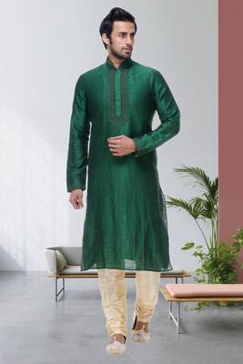 Green Embroidered Silk Sherwani 2