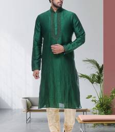 Green Embroidered Silk Sherwani