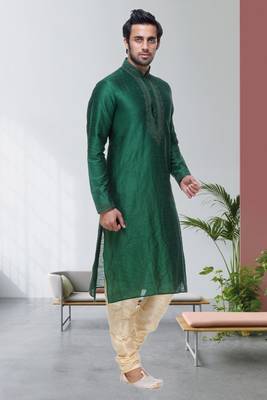 Green Embroidered Silk Sherwani 1