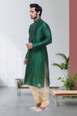 Green Embroidered Silk Sherwani 3