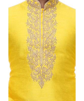 Yellow Embroidered Silk Sherwani 1