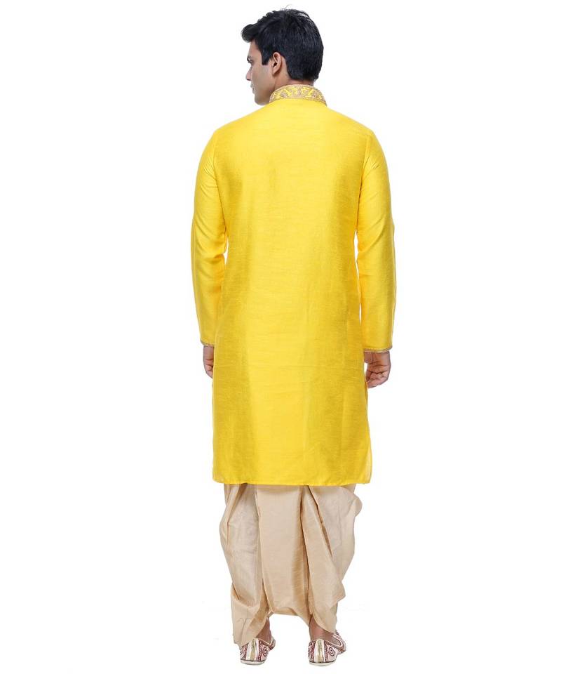 Yellow Embroidered Silk Sherwani