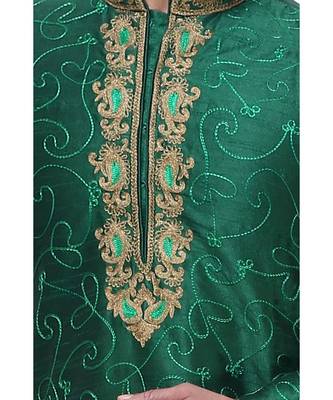 Green Embroidered Silk Sherwani 1