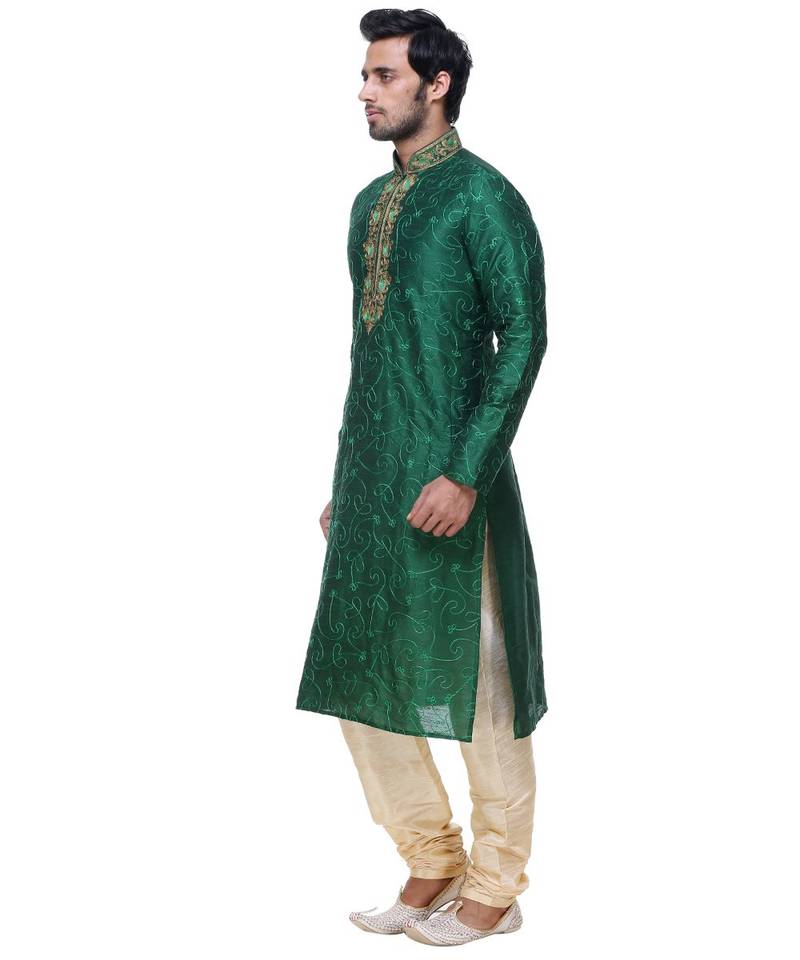 Green Embroidered Silk Sherwani