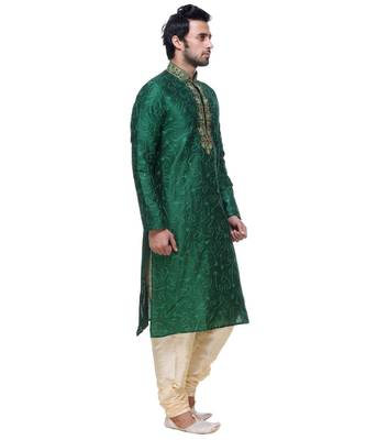 Green Embroidered Silk Sherwani 4