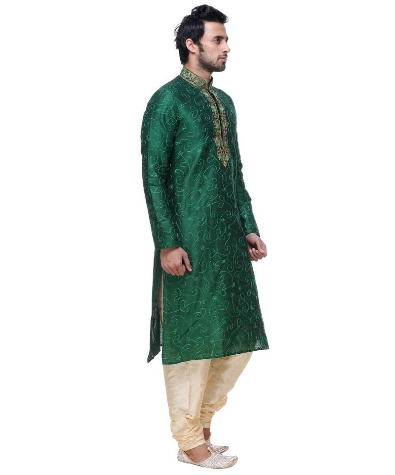 Green Embroidered Silk Sherwani