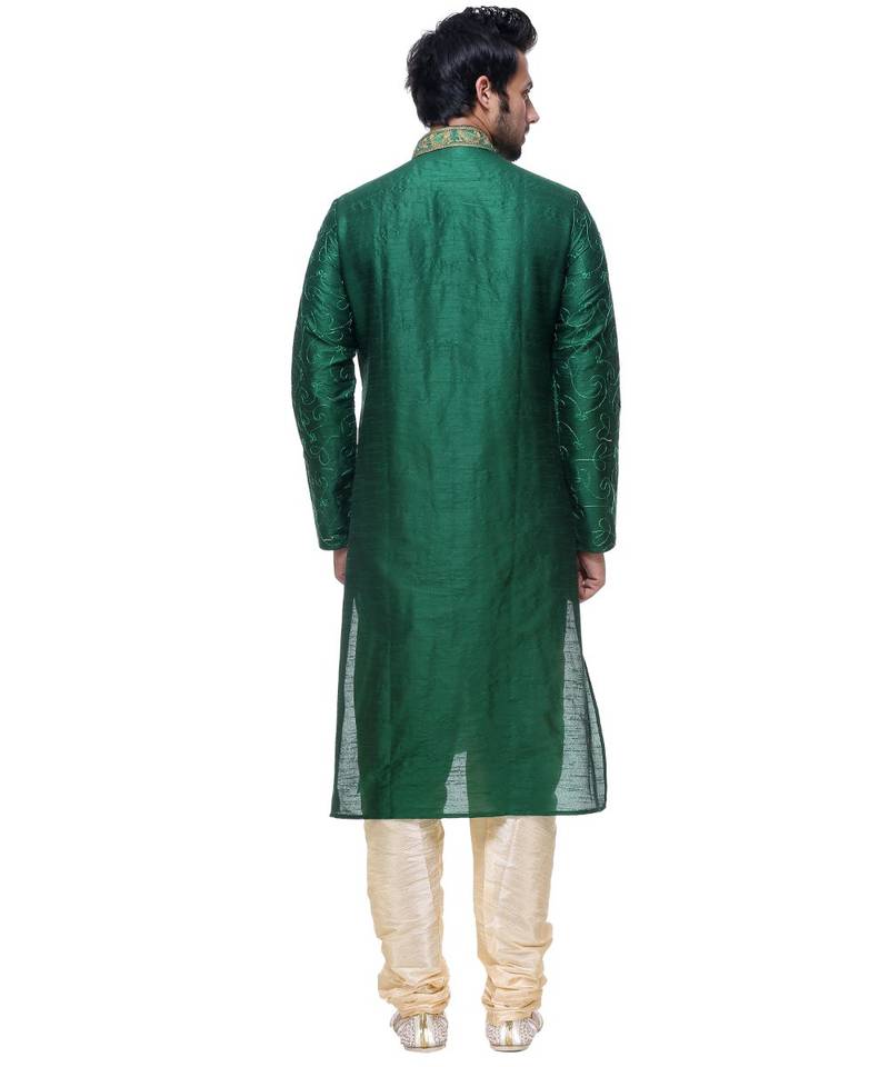 Green Embroidered Silk Sherwani