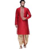 Maroon Embroidered Silk Sherwani