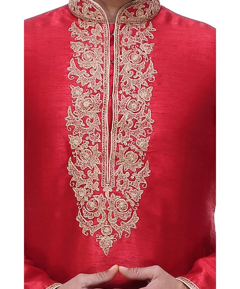 Maroon Embroidered Silk Sherwani