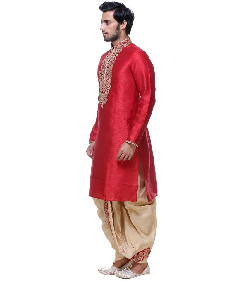 Maroon Embroidered Silk Sherwani