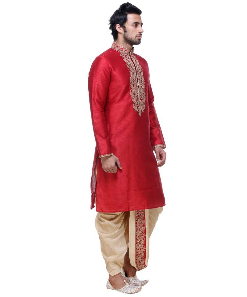 Maroon Embroidered Silk Sherwani