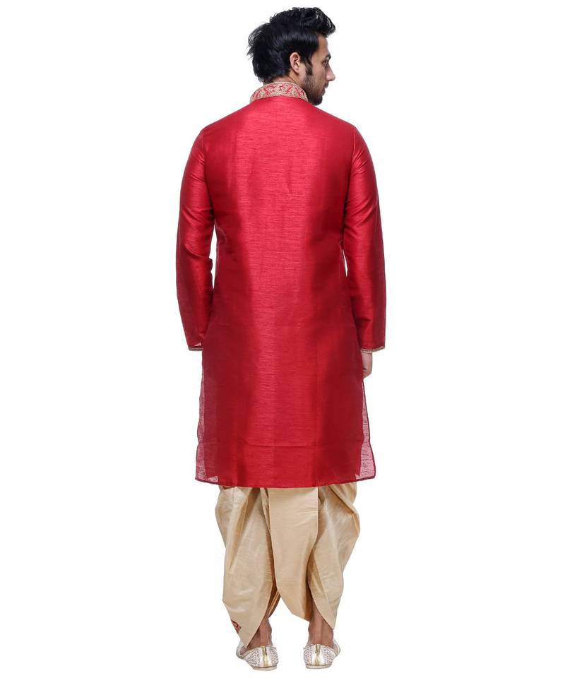 Maroon Embroidered Silk Sherwani