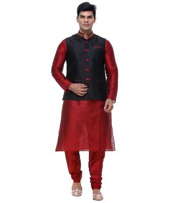 Maroon Embroidered Silk Sherwani 2