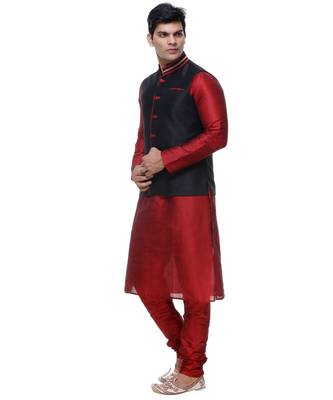 Maroon Embroidered Silk Sherwani 3