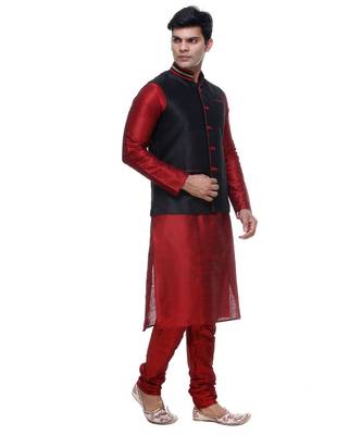 Maroon Embroidered Silk Sherwani 4