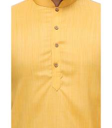 Yellow Embroidered Cotton Sherwani