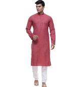 Maroon Embroidered Cotton Sherwani