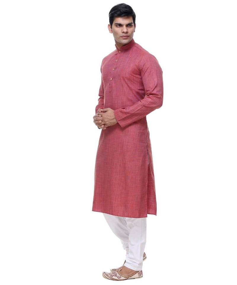 Maroon Embroidered Cotton Sherwani