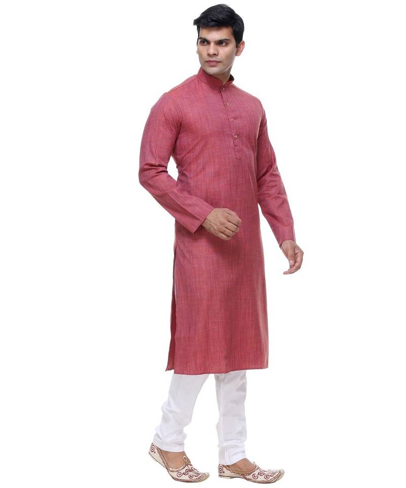 Maroon Embroidered Cotton Sherwani
