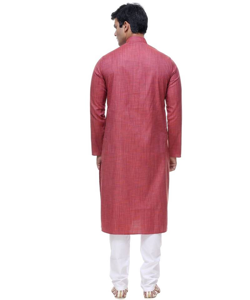 Maroon Embroidered Cotton Sherwani