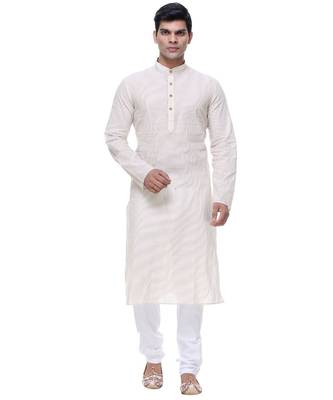 White Embroidered Cotton Sherwani 1