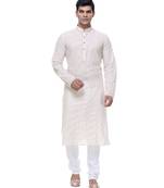 White Embroidered Cotton Sherwani
