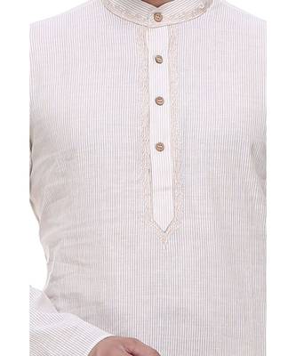 White Embroidered Cotton Sherwani 2
