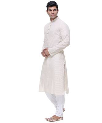 White Embroidered Cotton Sherwani 3