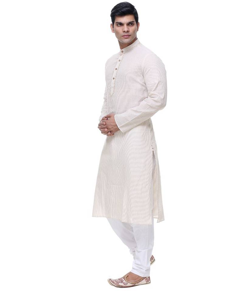 White Embroidered Cotton Sherwani