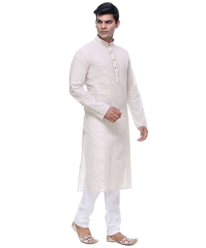 White Embroidered Cotton Sherwani
