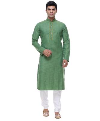 Green Embroidered Cotton Sherwani 1